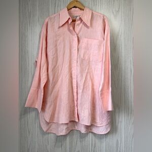 Banana Republic Peach Pink Linen Button-Front Shirt Top XL
